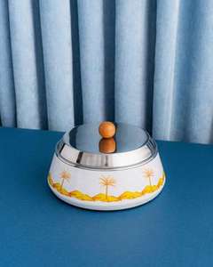 Decorative Silver Conical <b>Lid</b> Food Warmer with Wooden Base Crisscross Pattern Elegant Casserole <b>Pot</b> Kitchenware Home Decor - Product Image 1