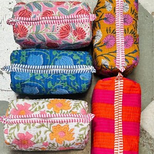 Bohemian Embroidered Cotton Cosmetic Bag Medium Size Zipper Closure Portable <b>Makeup</b> Case Floral Pattern Multi Colo - Product Image 5
