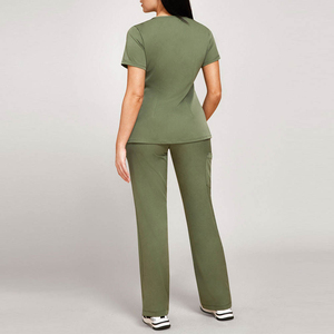 Women Olive Green V-Neck <b>Scrub</b> <b>Set</b> With Pockets Cotton Polyester Hospital Uniforms Needle Detection - Product Image 6
