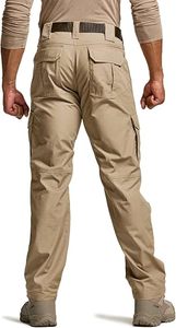 Pantalones Cargo Tácticos Color Caqui para Hombre, Cintura Alta, Múltiples Bolsillos, Transpirables, Estilo Ropa de Trabajo, Material de Lona, Pantalones de Primavera para Exteriores - Product Image 3