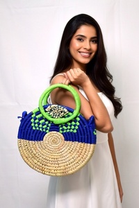 Wholesale Hand <b>Woven</b> Grass <b>Basket</b> with Festive Trim and Handle Eco Friendly Stylish Storage <b>Basket</b> Handmade Natural <b>Woven</b> - Product Image 2
