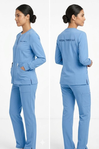 Women's 2 Pocket <b>Scrub</b> jackets \ Long Sleeve-Crew-Neck <b>Scrub</b> <b>Top</b> \ Medical <b>Scrub</b> Jacket Zip Front Nursing <b>Scrub</b> <b>Top</b> - Product Image 3