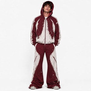 Survêtement unisexe marron et blanc à capuche avec fermeture éclair intégrale, style streetwear ample, imprimé motif château, pour l'automne - Product Image 2