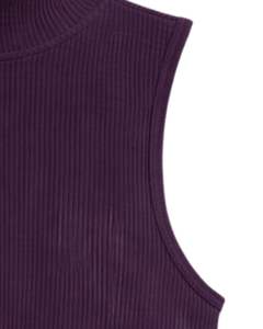 Top Corto Personalizado Morado Oscuro Acanalado de Cuello Alto Sin Mangas para Mujer, Ajuste Delgado, Elástico, Casual, de Verano, Camiseta sin Mangas, Chaleco Básico de Moda - Product Image 6