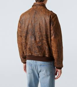 Chaqueta Bomber de Cuero Marrón Desgastado para Hombre, Cuello Alto, Acabado Vintage, Puños de Punto Acanalado, Ecológica, de Secado Rápido y Transpirable para Otoño - Product Image 2