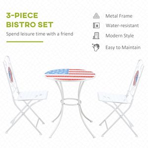 Set Bistrot 3 Pezzi per Esterni con Sedie Pieghevoli a Mosaico Bandiera Americana e Tavolino da Caffè, Rivestimento a Polvere, per Giardino e Balcone, Bianco - Product Image 4