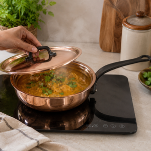 Sartén de Cobre Puro Hecha a Mano con Tapa, Cacerola de Cobre Martillado, Sartén de Cobre, Apta para Inducción, Utensilios de Cocina de Lujo, OEM ODM - Product Image 4