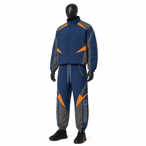 Ensemble de vestes coupe-vent pour hommes, imprimé géométrique bleu gris orange, résistant à l'eau, pour toutes les saisons, vêtements d'extérieur, ensembles coupe-vent personnalisés - Product Image 4