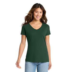 Camiseta de Cuello en V para Mujer, Color Verde Sólido, Manga Corta, Corte Regular, Informal, 100% Algodón Jersey, Transpirable, para Primavera y Verano - Product Image 1
