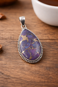 Genuine Purple Copper Turquoise Teardrop Pendant 925 Silver Rose Gold Yellow Gold Plated Handmade Boho Jewelry Gift Unisex <b>Wife</b> - Product Image 4
