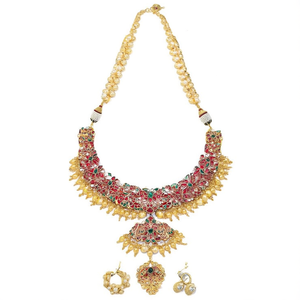 Golden Pearl Kempu Fashion Jewelry Necklace Set - Product Image 2