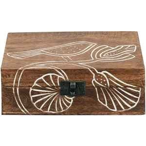 Wooden Storage <b>Box</b> with Carved Bird Floral Design Metal Latch Artistic Organizer Decorative <b>Keepsake</b> Chest for Jewelry - Product Image 1