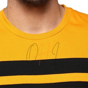 Camiseta Extra Grande para Hombre, Cuello Redondo, Color Amarillo Mostaza, Tie-Dye, Transpirable, con Rayas Horizontales Negras en el Pecho, 100% Algodón - Product Image 3
