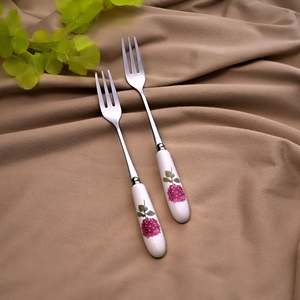 Chic Eco-Friendly Luxury Ceramic Ruffled Pink Dinner <b>Forks</b> Set of 2 Made From Wood - Product Image 1