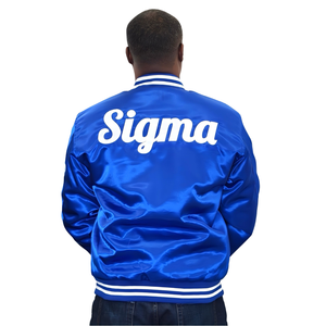Blouson Bomber Blu Phi Sigma 1914 pour Homme, en Satin Bleu avec Lettres Grecques, Vêtement de Fraternité, Fermeture Éclair, Coupe Classique, Vêtement d'extérieur Premium - Product Image 2