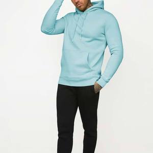 Sweat-shirt à capuche bleu clair pour homme, coupe classique, couleur unie, pull décontracté, 100% coton, molleton tricoté - Product Image 1