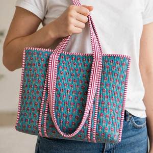 Bohemian Straw <b>Tote</b> Bag Women Blue Floral Pattern Summer <b>Beach</b> Shoulder Handbag <b>Beach</b> <b>Tote</b> Bag Floral Pattern Handbag Women - Product Image 5