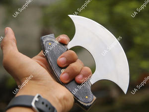 Cuchillo Ulu Premium con Patrón Damasco, Mango de Epoxi, Funda de Cuero, para Camping y Caza, Personalizable, Ambidiestro, Moderno - Product Image 6