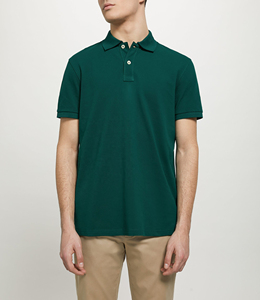 Polo en coton piqué vert uni à manches courtes pour homme, respirant, décontracté, coupe classique - Product Image 1