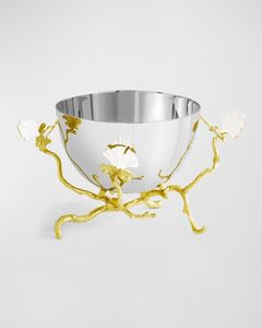 Bol de service de luxe en acier inoxydable émaillé doré à motif floral, élégant saladier métallique pour fruits, idéal pour la décoration de table de mariage ou comme bol cadeau. - Product Image 4