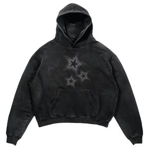 Meilleure vente de sweat-shirt à capuche court pour hommes personnalisé de haute qualité délavé à l'acide avec strass au prix de gros - Product Image 1