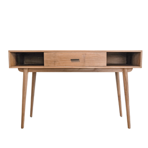 Mesa Consola Aria de Madera de Teca Sólida con Acabado Natural y Cajón con Tirador Metálico para Entrada - Product Image 1