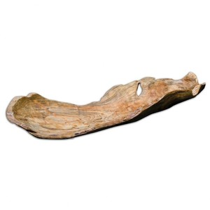 Bol en bois de teck artisanal en forme de feuille, vente en gros |   Bol à fruits au fini naturel - Product Image 1