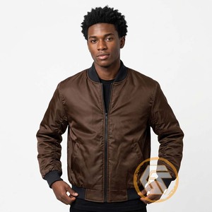 GREEK TREASURES Men's Brown Bomber <b>Jacket</b> Solid Color Stand Collar Casual Style Regular Fit 100% Silk <b>Canvas</b> Quick Dry - Product Image 3