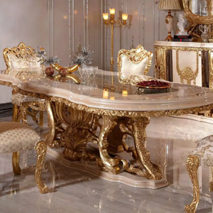 Ensemble de table à manger en bois de mahogany massif de style classique italien royal, sculpté à la main en or lourd, taille et couleur personnalisables - Product Image 3