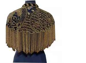 Cape Top Personnalisée avec Broderie à la Main Lourde et Pompon Doré |   Veste de mariée ornée de paillettes et de perles pour mariage et défilé de mode - Product Image 4