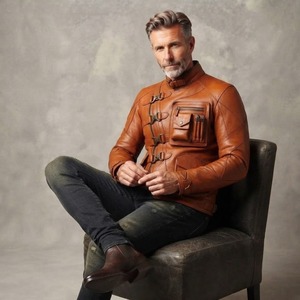 Custom Men's PU <b>Leather</b> Bomber Flight <b>Jacket</b> <b>Plus</b> <b>Size</b> Waterproof Breathable Eco-Friendly Windproof Winter Coat OEM Front - Product Image 4