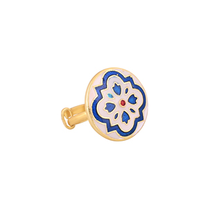 Gold Plated <b>Adjustable</b> Finger <b>Ring</b> for Women Blue White Enamel Round Floral Ethnic Fashion Jewelry - Product Image 2