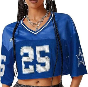 Maillot de football américain personnalisé OEM pour femme, T-shirt court d'été à manches courtes, col en V, épaules tombantes, grande taille, impression par transfert thermique - Product Image 6