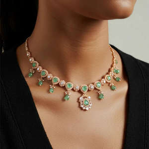 Ensemble collier et boucles d'oreilles plaqué or, style mariée traditionnel, fabriqué en argent sterling Gajaah 925 pour femmes, idéal pour les occasions festives - Product Image 1