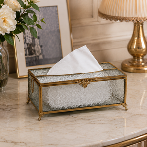 Vintage <b>Antique</b> Glass Tissue Box Holder Decorative Gold Metal <b>Frame</b> Luxury Tissue Case for Living Room Hotel Bathroom Countertop - Product Image 3