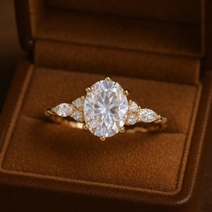 Anillo de compromiso de moissanita con corte ovalado, anillo vintage único de plata de ley, anillo de boda con diamante de corte sólido, anillo nupcial, anillo de aniversario - Product Image 4