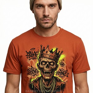 Men Custom T-shirt Streetwear Graffiti Graphic Tees 100% Cotton Orange <b>Tshirt</b> Manufacturer Hip Hop Crown Skull Printed T Shirts - Product Image 1