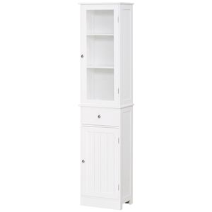 Meuble de rangement de salle de bain moderne blanc, étroit et haut, avec porte en acrylique et tiroir en MDF, idéal pour hôtels, salons, appartements, centres commerciaux - Product Image 1