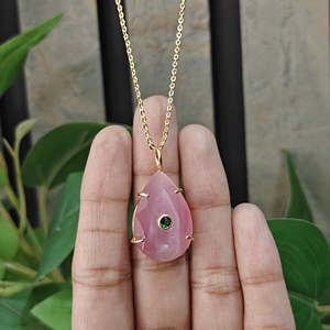 Classic Unique Style 18K Gold Plated Brass Gemstone Cat's Eye Teardrop CZ Pendant Necklace Minimalist Buddhism Women's Gift - Product Image 4