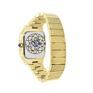 Reloj de Cuarzo Cuadrado de Oro Amarillo de Lujo Personalizado para Hombre con Detalles de Moissanita, Esfera de Cristal de Zafiro, 46 mm, Pantalla Analógica con Números Romanos - Product Image 5