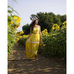 เดรสแม็กซี่ผ้าชีฟองสีเหลืองฟินช์ทรงเอไลน์พร้อมเอวทรงเอ็มไพร์ - Product Image 2