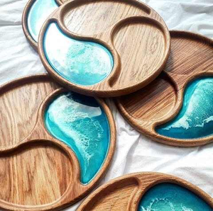 New Arrival Walnut Wood Epoxy Resin Handmade Modern Luxury Food <b>Tray</b> Oval Shape <b>Spice</b> Serving Plate India Kitchen Living Room - Product Image 6