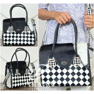 Bolso Tote de Cuero Vacuno Genuino, Nuevo, a Cuadros Blanco y Negro, Elegante, Vintage, de Lujo, Bolso de Mano y Bandolera para Mujer - Product Image 1