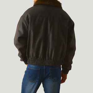 Veste en cuir de mouton avec col en fourrure, étiquette privée OEM, logo personnalisé, veste de luxe de style Letterman, veste en cuir streetwear, fabrication - Product Image 2