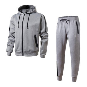 Men's Solid Color Sporty Full Zipper Tracksuit Set Custom Made Breathable Cotton Fleece Two-Piece Training Wear <b>Zip</b>-Up Tracksuit - Product Image 1