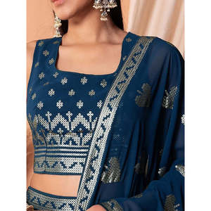 Charming Blue <b>Sequins</b> Georgette Lehenga Choli for Women Sangeet Wear - Product Image 4