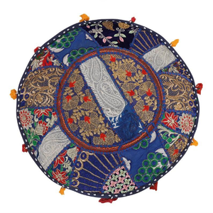 <b>Round</b> Bohemian Floor Pillow With Embroidery Floral Pattern Multicolor Textile Decorative <b>Cushion</b> India Made - Product Image 2
