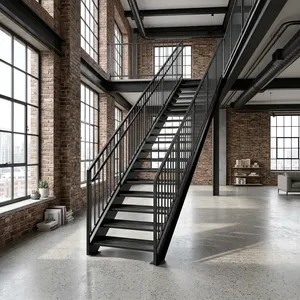 Escalera Recta Industrial de Metal con Barandilla de Acero para Uso Exterior, Diseño Duradero - Product Image 6