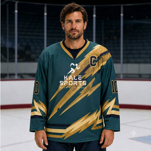Maillot de hockey sur glace sublimé, uniforme d'équipe, vente en gros, patch brodé personnalisé sur le devant, 100% polyester, coupe-vent, imperméable, unisexe - Product Image 1