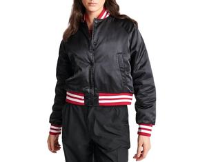 <b>Women</b> Comfortable Windproof Satin Varsity <b>Jacket</b> Zip Up Satin Plain Dyed Embroidered Logo Winter Style <b>Short</b> Long Silk <b>Jacket</b> - Product Image 1